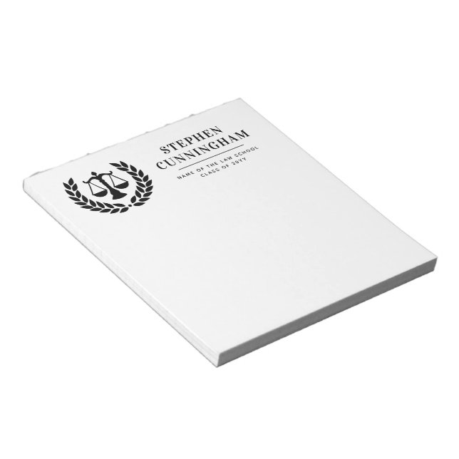 Personalized Modern Law School Graduation Notepad (Angled)