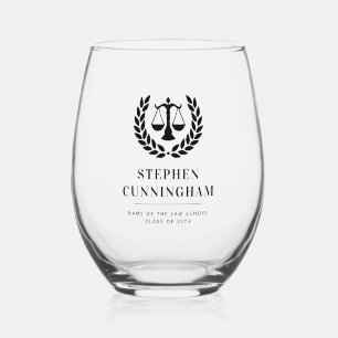 Personalized Modern Law School Graduation Stemless Wine Glass