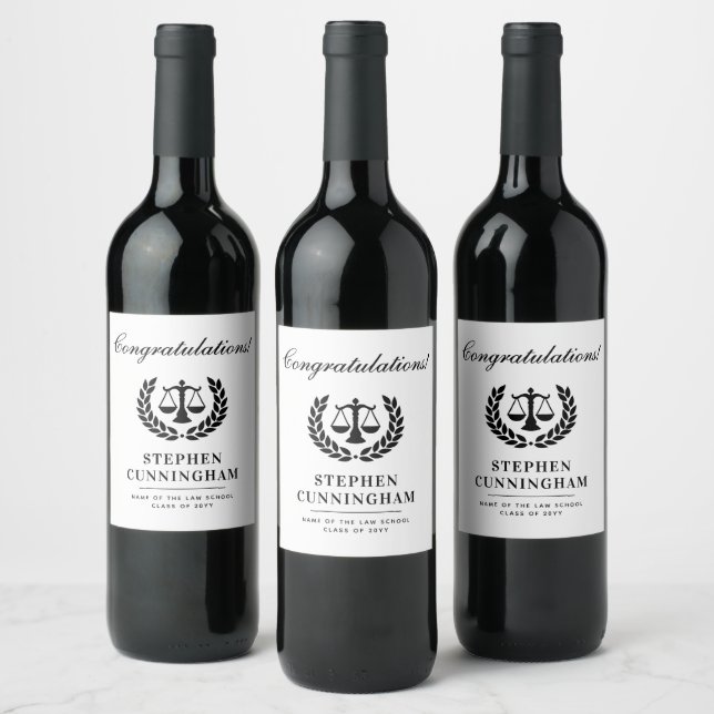 Personalized Modern Law School Graduation Wine Label (Bottles)