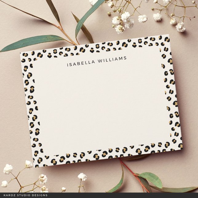 Personalized Modern Leopard Animal Print Pattern Card (The front of the card is shown at a 4.25 x 5.5 inch size. Choose size, paper, + corner style.)