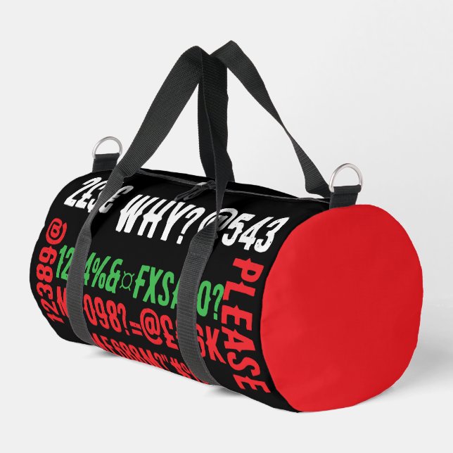 Personalized modern letters Red Black Green Teens Duffle Bag (Left Corner)