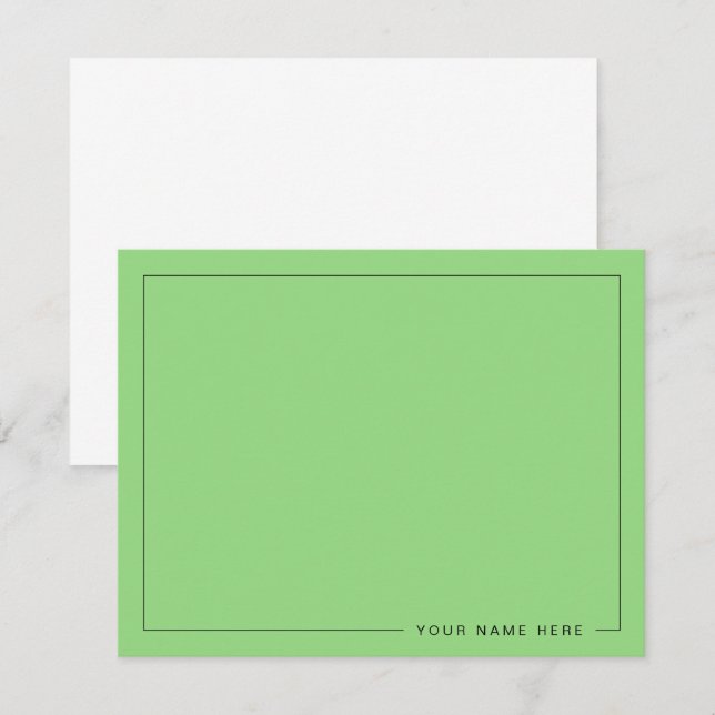 Personalized Modern Light Green Flat Note Card (Front/Back)
