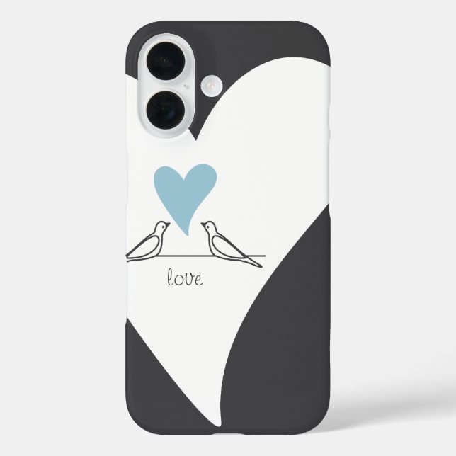 Personalized Modern Love Birds Light Blue Heart Case-Mate iPhone Case (Back)