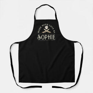 Personalized Modern Made With Love Emblem Black Apron