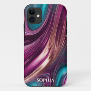 Personalized Modern-Magenta, Turquoise and Gold- iPhone 11 Case