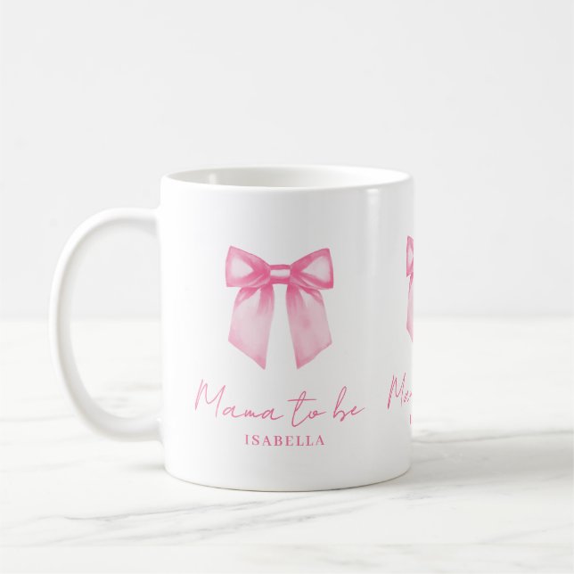 Personalized Modern Mama To Be Pink Bow Mug (Left)