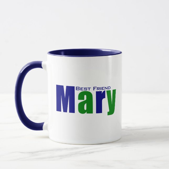 Personalized Modern "Mary" in Deep Green and Blue Mug (Left)
