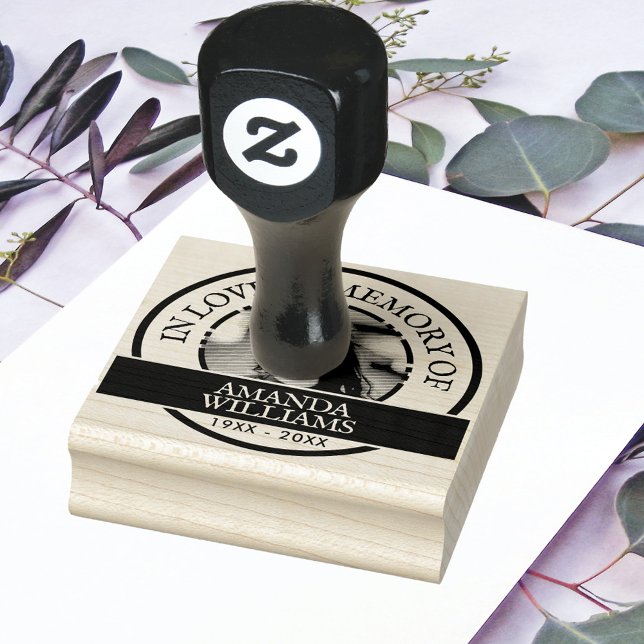Personalized Modern Memorial Photo, Name, Text Rubber Stamp (Creator Uploaded)