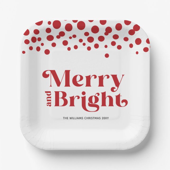Personalized Modern Merry And Bright Paper Plate (Front)