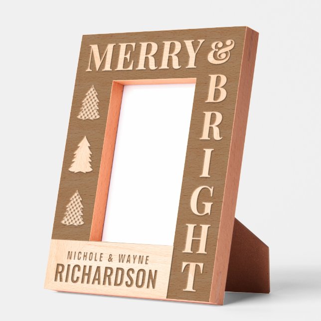 Personalized Modern Merry & Bright Christmas Etched Frames (Left)