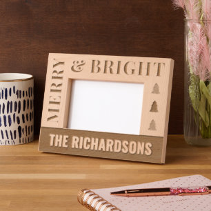 Personalized Modern Merry & Bright Christmas Etched Frames