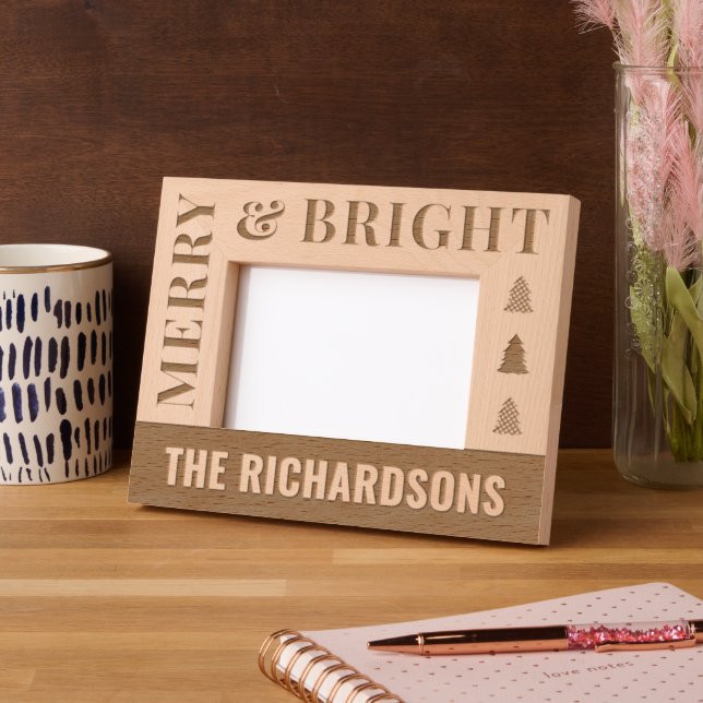 Personalized Modern Merry & Bright Christmas Etched Frames (Left)