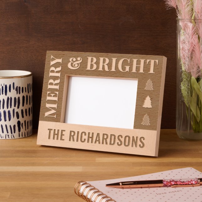 Personalized Modern Merry & Bright Christmas Etched Frames (Left)