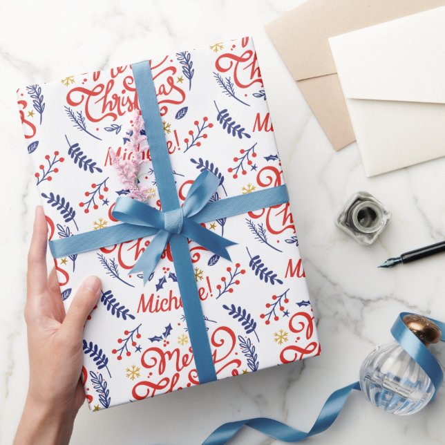 Personalized Modern Merry Christmas Calligraphy Wrapping Paper (Gifting)