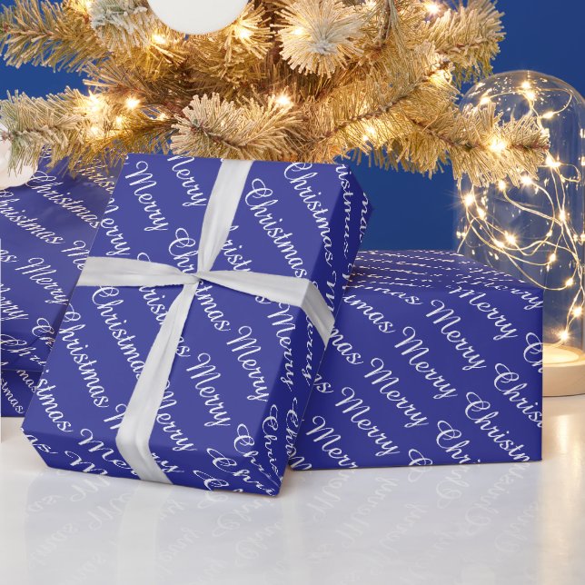 Personalized Modern Merry Christmas Deep blue Wrapping Paper (Holidays)