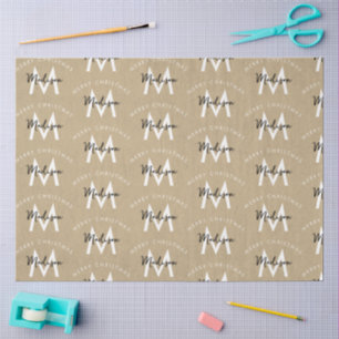 Personalized Modern Merry Christmas Kraft Monogram Tissue Paper