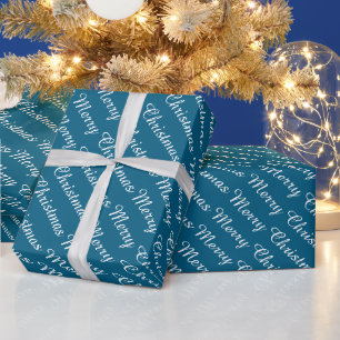 Personalized Modern Merry Christmas Ocean blue Wrapping Paper
