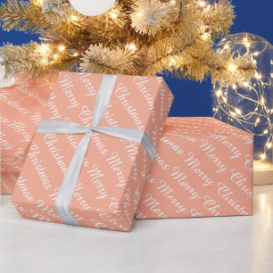 Personalized Modern Merry Christmas Peach Colour Wrapping Paper