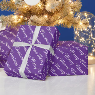 Personalized Modern Merry Christmas Purple Wrapping Paper