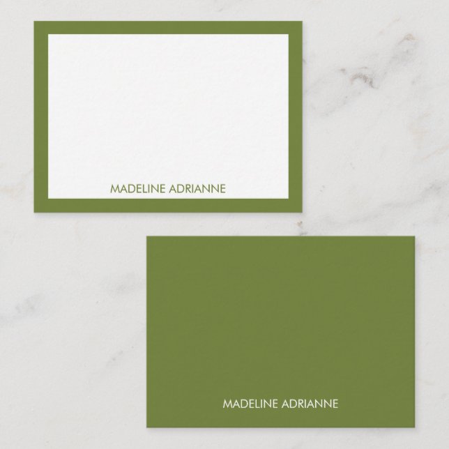 Personalized Modern Minimal Olive Green Name Card (Front/Back)
