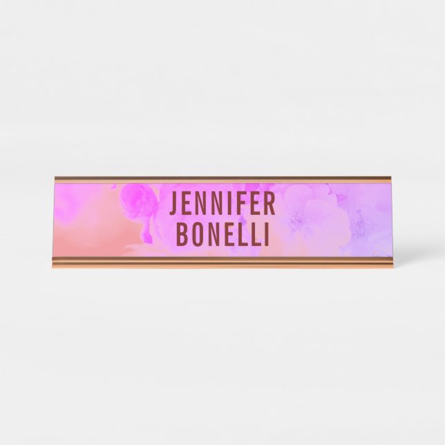 Personalized Modern Minimalist Floral Desk Name Plate (Front)