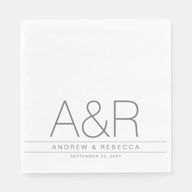 Personalized Modern Minimalist Grey White Napkin (Front)