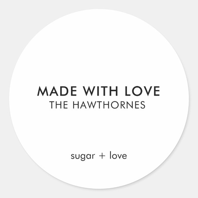 Personalized Modern Minimalist Made With Love Classic Round Sticker (Front)