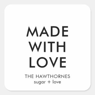Personalized Modern Minimalist Made With Love Square Sticker