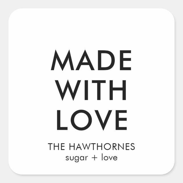 Personalized Modern Minimalist Made With Love Square Sticker (Front)