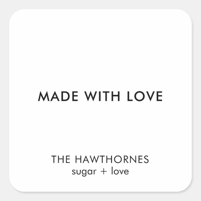 Personalized Modern Minimalist Made With Love Square Sticker (Front)