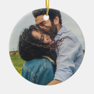 Personalized Modern Minimalist Photo Ceramic Ornament