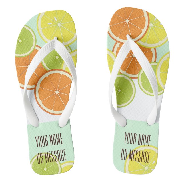 Personalized Modern Mint Green Citrus Fruit Slices Flip Flops (Footbed)