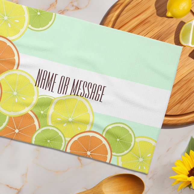 Personalized Modern Mint Green Citrus Fruit Slices Kitchen Towel (Creator Uploaded)
