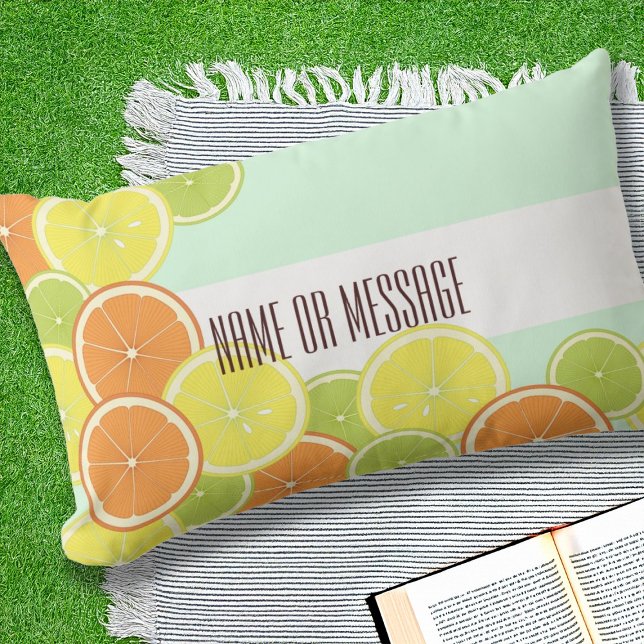 Personalized Modern Mint Green Citrus Fruit Slices Outdoor Pillow (Creator Uploaded)