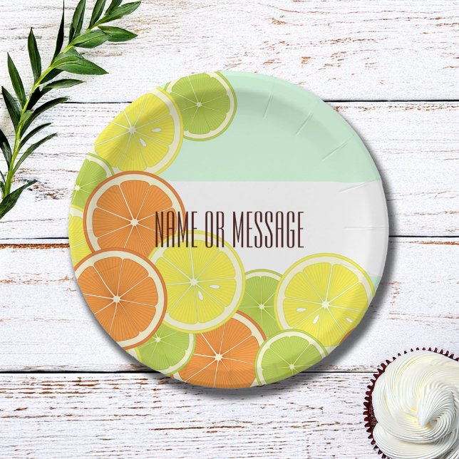 Personalized Modern Mint Green Citrus Fruit Slices Paper Plate (Creator Uploaded)