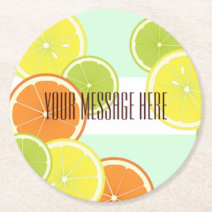 Personalized Modern Mint Green Citrus Fruit Slices Round Paper Coaster