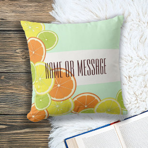 Personalized Modern Mint Green Citrus Fruit Slices Throw Pillow