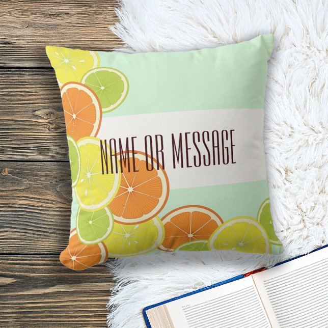 Personalized Modern Mint Green Citrus Fruit Slices Throw Pillow (Creator Uploaded)