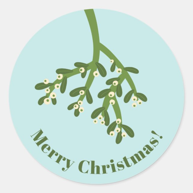 Personalized Modern Mistletoe Christmas Classic Round Sticker (Front)