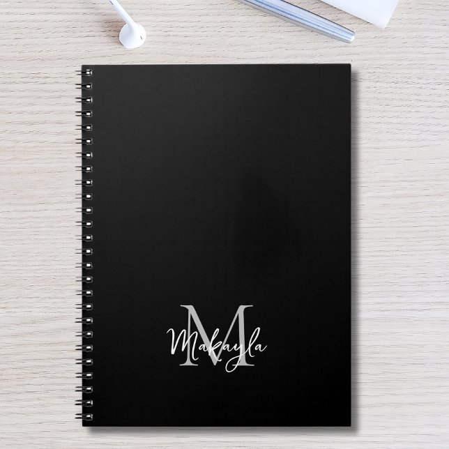 Personalized Modern Monogram Black Notebook (Creator Uploaded)