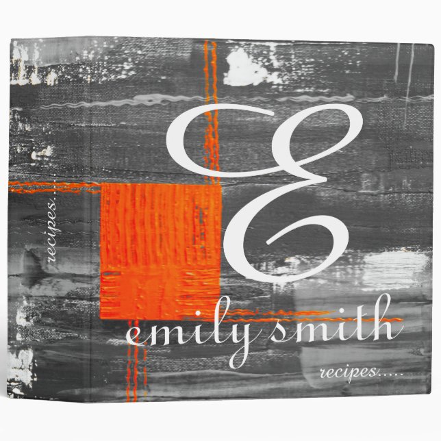 Personalized Modern Monogram Black Recipes 3 Ring  Binder (Front/Spine)