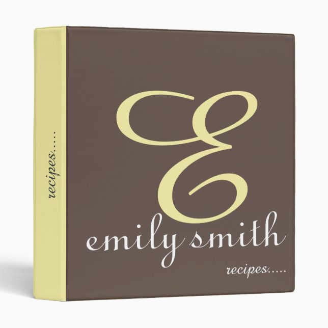 Personalized Modern Monogram Blue Recipes 3 Ring B Binder (Front/Spine)