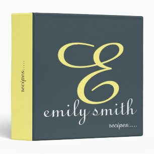 Personalized Modern Monogram Blue Recipes Binder