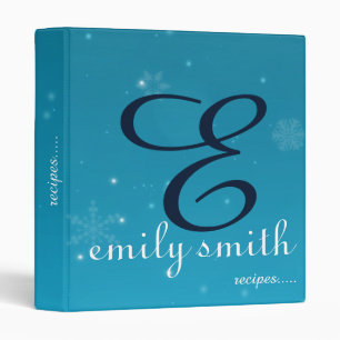 Personalized Modern Monogram Blue Recipes Binder
