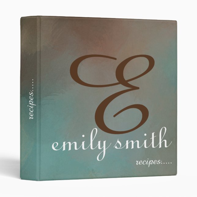 Personalized Modern Monogram Blue Recipes Binder (Front/Spine)