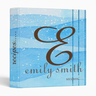 Personalized Modern Monogram Blue Recipes Binder