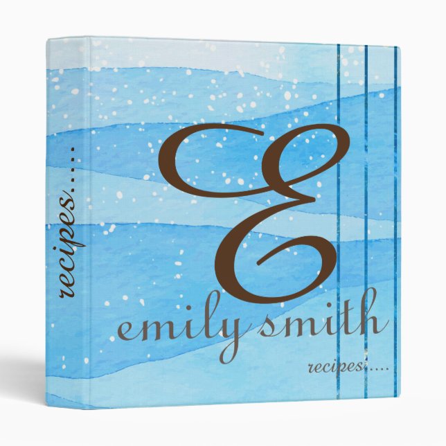Personalized Modern Monogram Blue Recipes Binder (Front/Spine)