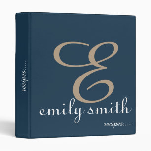 Personalized Modern Monogram Blue Recipes Binder