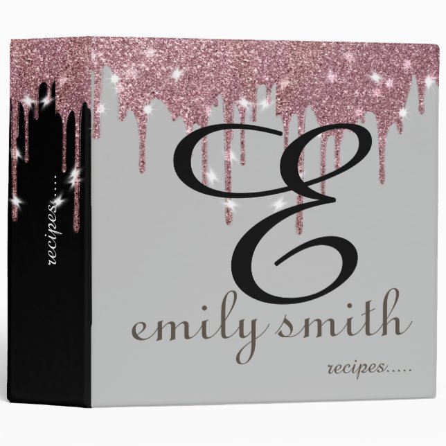 Personalized Modern Monogram Blue Recipes Binder (Front/Spine)