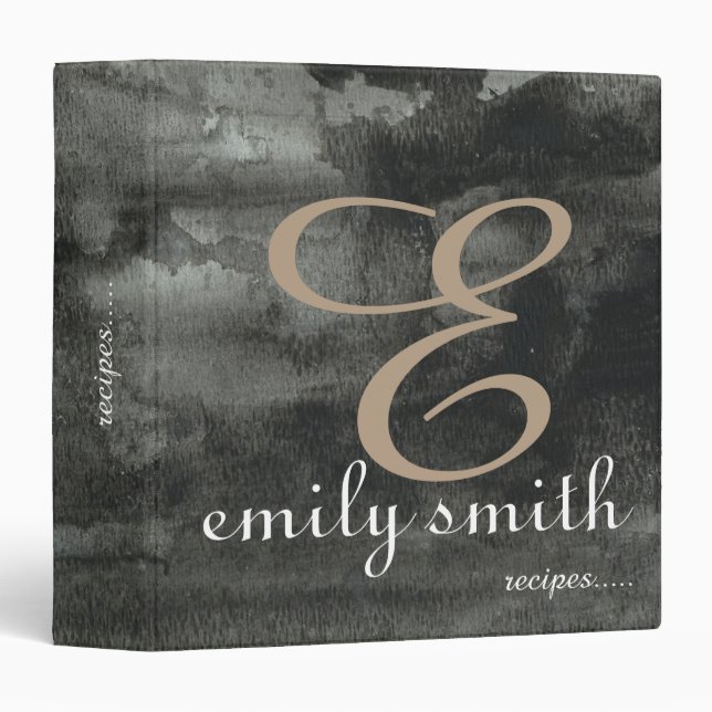 Personalized Modern Monogram Blue Recipes Binder (Front/Spine)